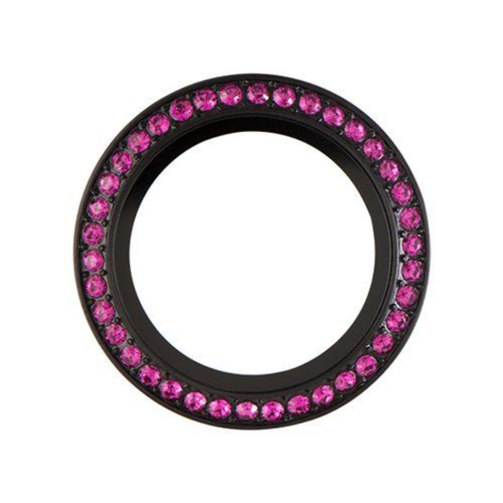 Medium Black Living Locket Face Fuchsia Crystals